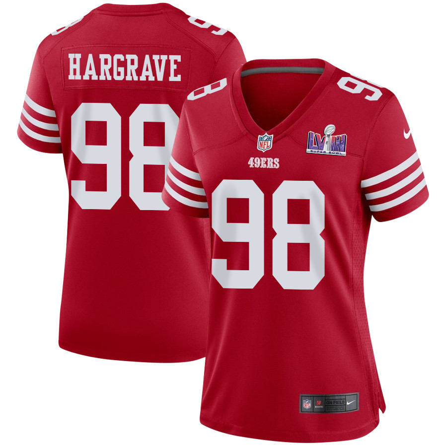 Javon Hargrave 98 San Francisco 49ers Super Bowl LVIII Patch Game Women Jersey - Scarlet JS6482 nicesnker