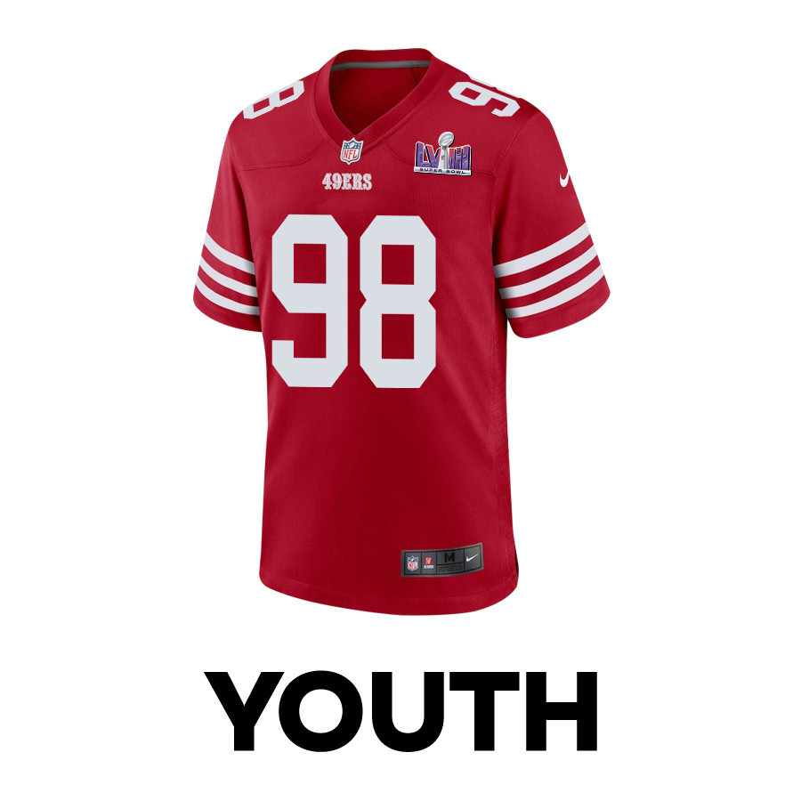 Alternative view of Javon Hargrave 98 San Francisco 49ers Super Bowl LVIII Patch Game YOUTH Jersey - Scarlet JS6295 nicesnker
