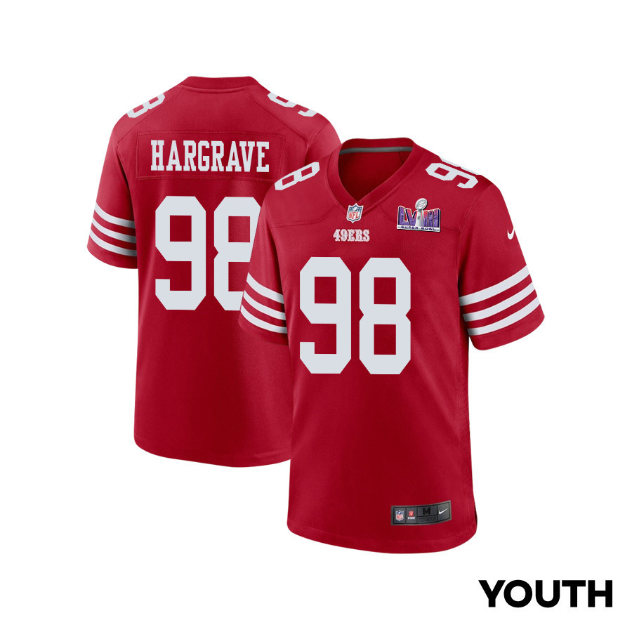 Javon Hargrave 98 San Francisco 49ers Super Bowl LVIII Patch Game YOUTH Jersey - Scarlet JS6295 nicesnker