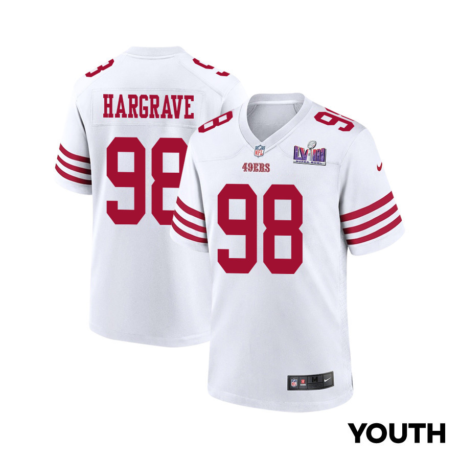 Javon Hargrave 98 San Francisco 49ers Super Bowl LVIII Patch Game YOUTH Jersey - White JS6858 nicesnker