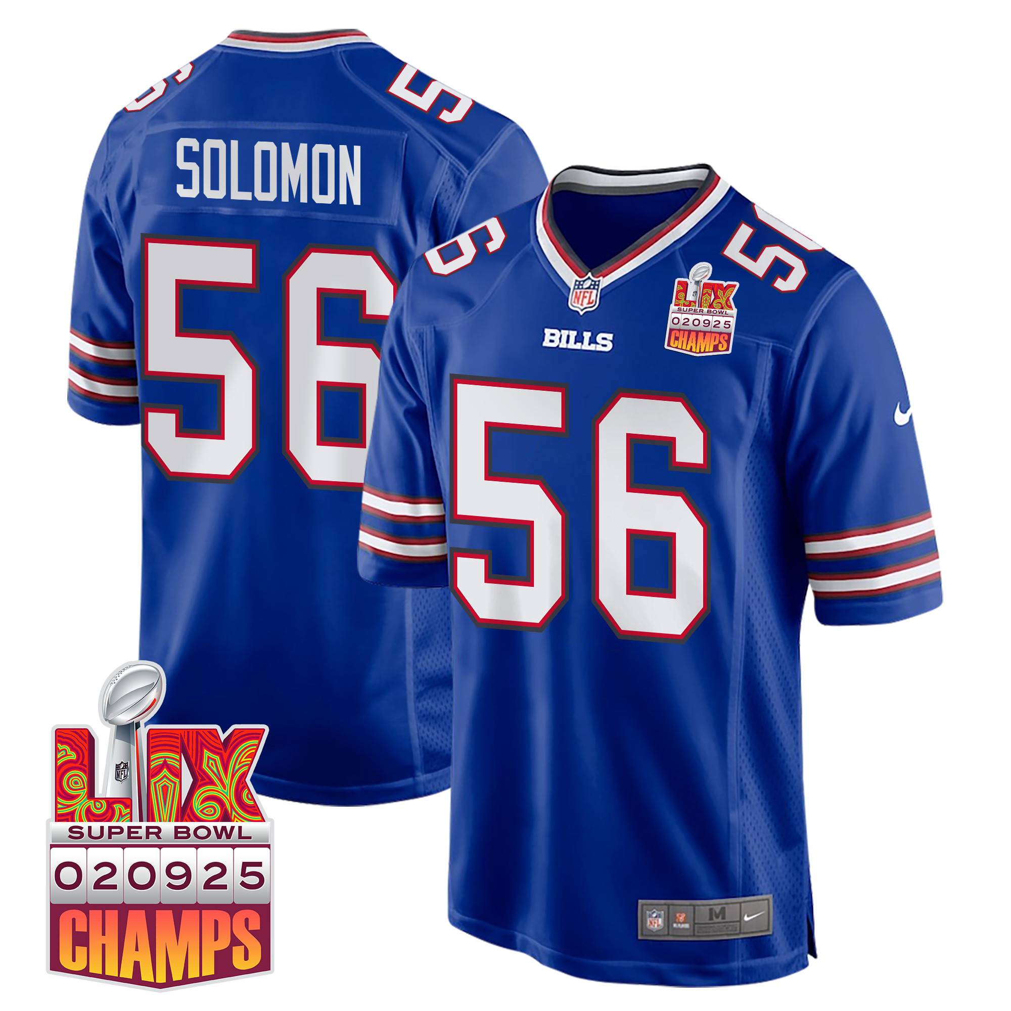 Javon Solomon 56 Buffalo Bills Super Bowl LIX Champions Patch Game Men Jersey - Royal JS3899 nicesnker
