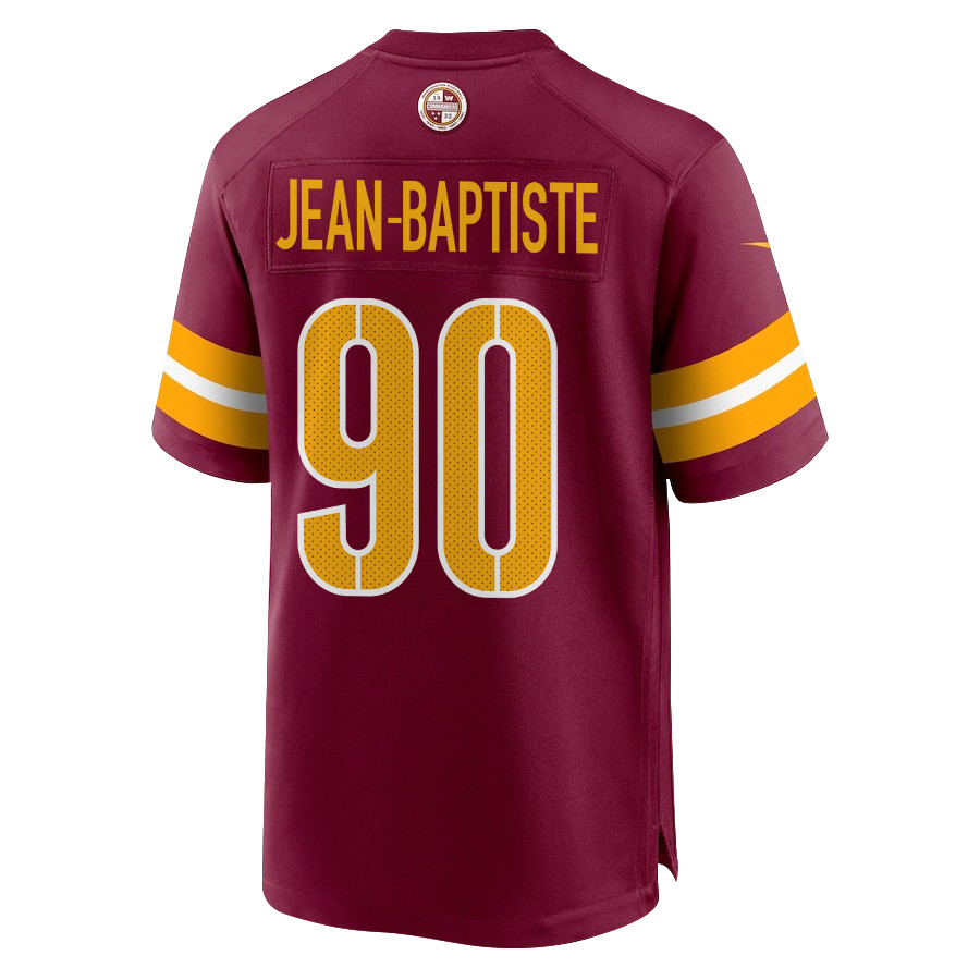 Alternative view of Javontae Jean-Baptiste 90 Washington Commanders Super Bowl LIX New Orleans Patch Game Men Jersey - Burgundy JS2140 nicesnker