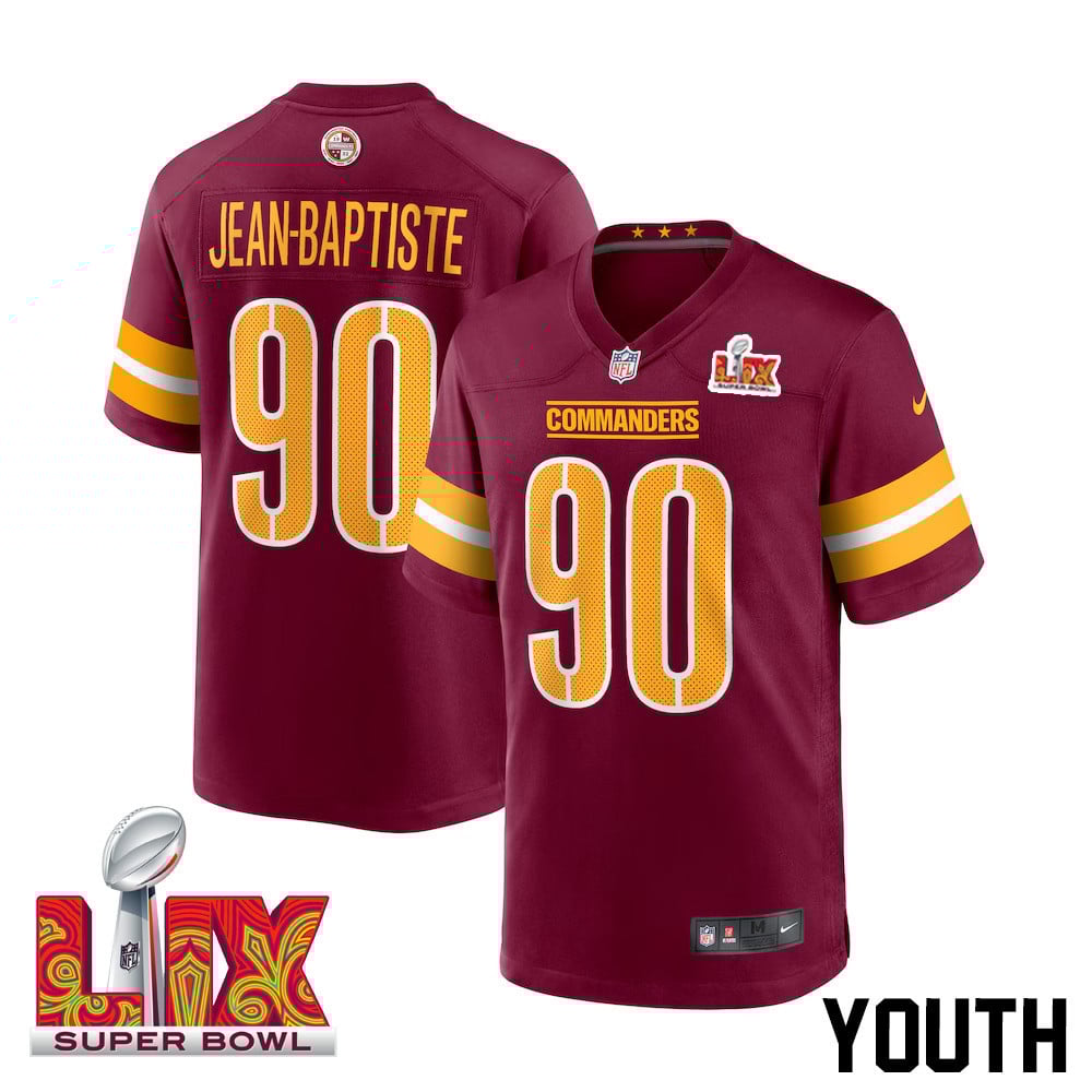 Javontae Jean-Baptiste #90 Washington Commanders Super Bowl LIX Youth Jersey - Burgundy JS4759 nicesnker