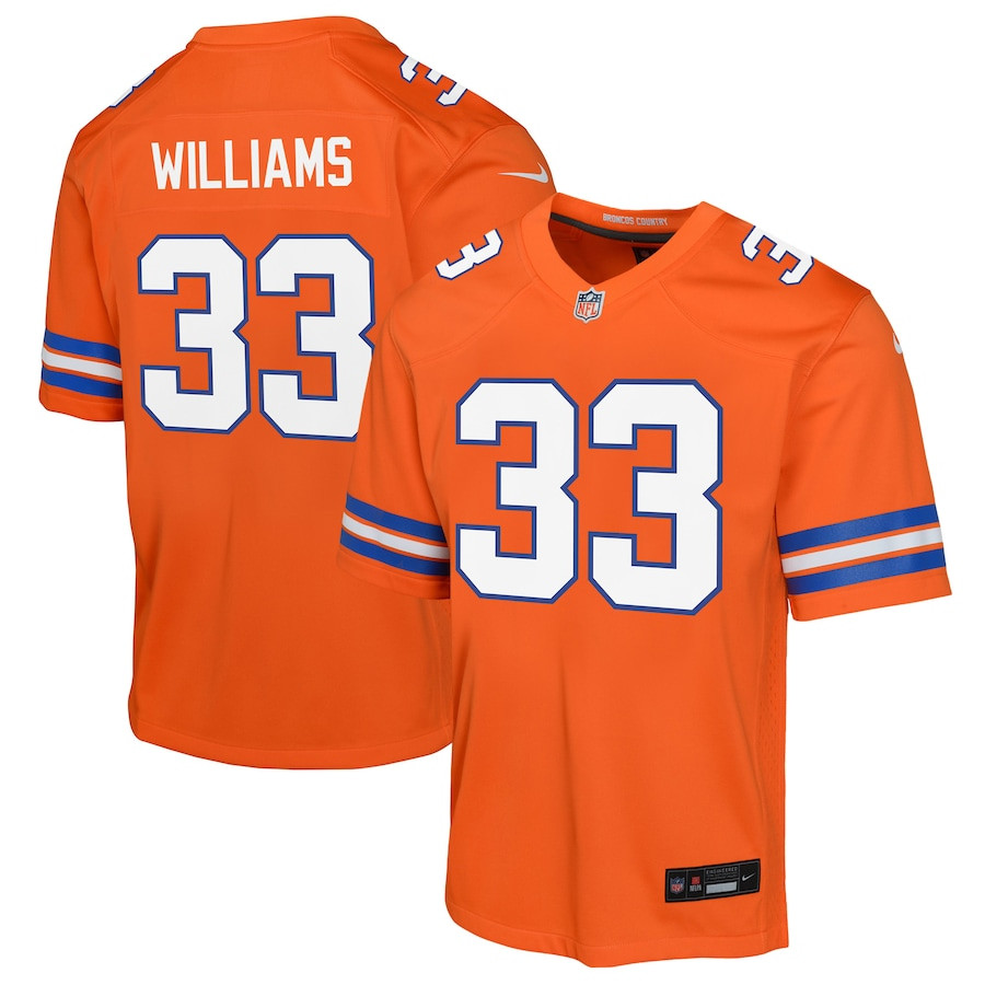 Javonte Williams 33 Denver Broncos Mile High Collection 1977 Throwback Game YOUTH Jersey - Orange JS7651 nicesnker