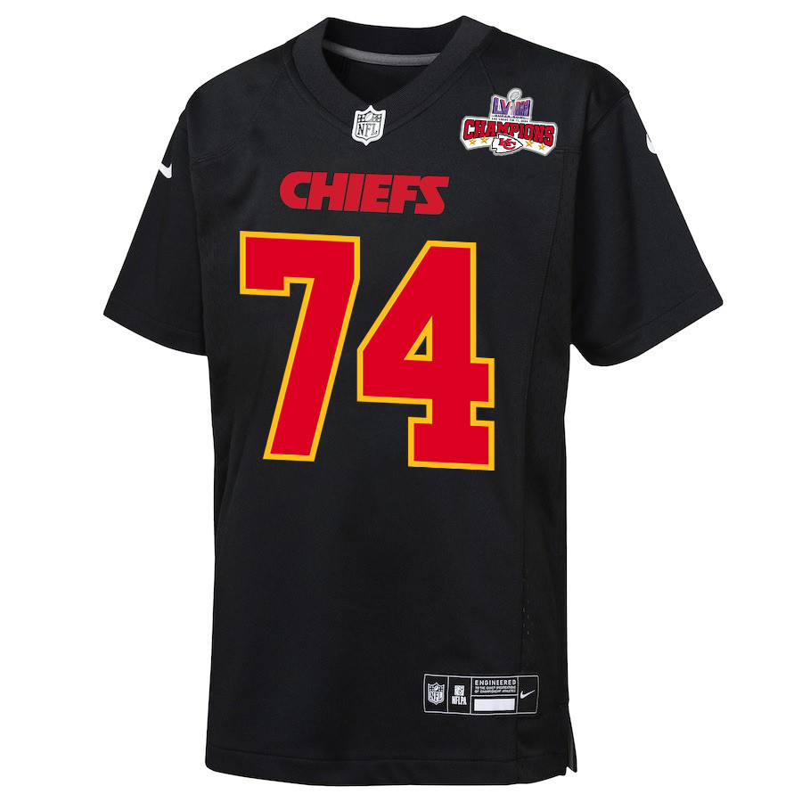Alternative view of Jawaan Taylor 74 Kansas City Chiefs Super Bowl LVIII Champions 4 Stars Patch Fashion Game YOUTH Jersey - Carbon Black JS8974 nicesnker