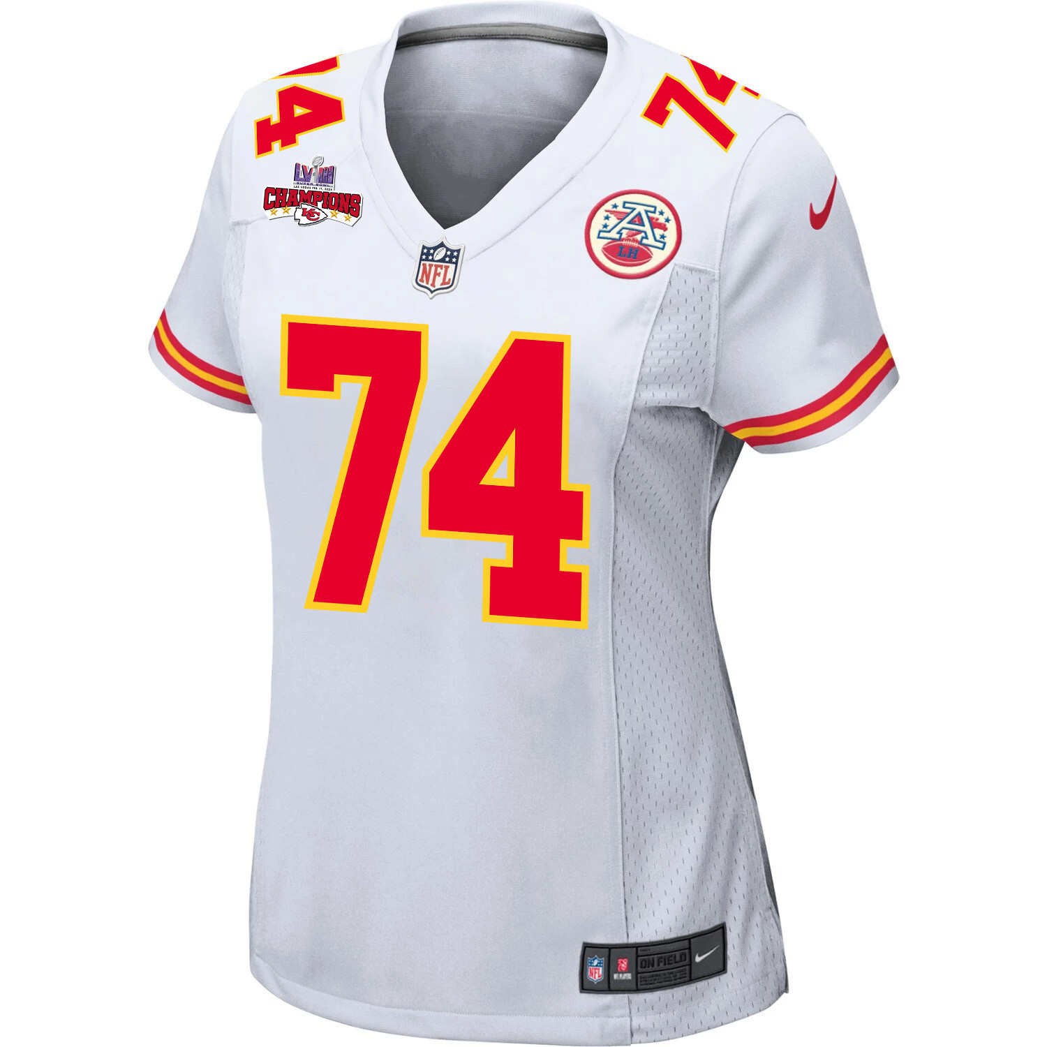 Alternative view of Jawaan Taylor 74 Kansas City Chiefs Super Bowl LVIII Champions 4 Stars Patch Game Women Jersey - White JS3569 nicesnker