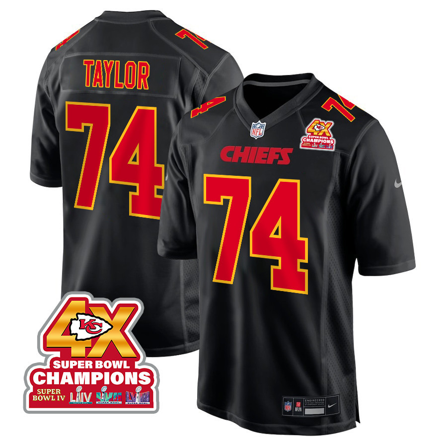 Jawaan Taylor 74 Kansas City Chiefs Super Bowl LVIII Champions 4X Fashion Game Men Jersey - Carbon Black JS6670 nicesnker