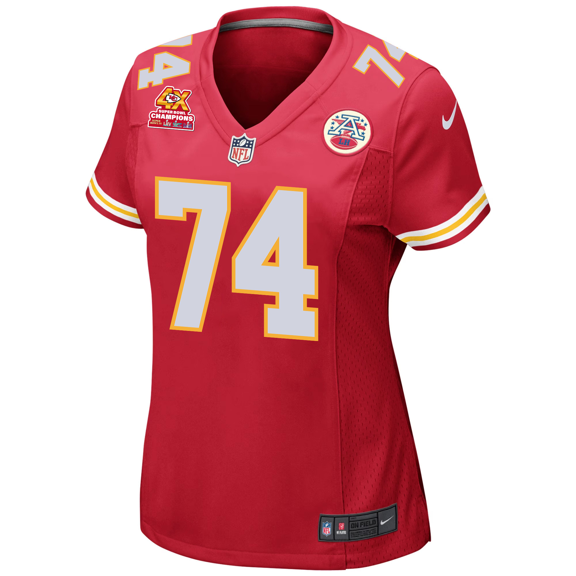 Alternative view of Jawaan Taylor 74 Kansas City Chiefs Super Bowl LVIII Champions 4X Game Women Jersey - Red JS4415 nicesnker