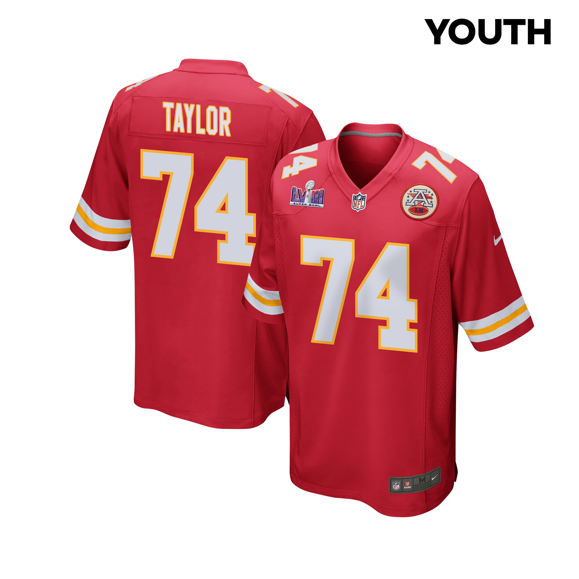 Jawaan Taylor 74 Kansas City Chiefs Super Bowl LVIII Patch Game YOUTH Jersey - Red JS8970 nicesnker