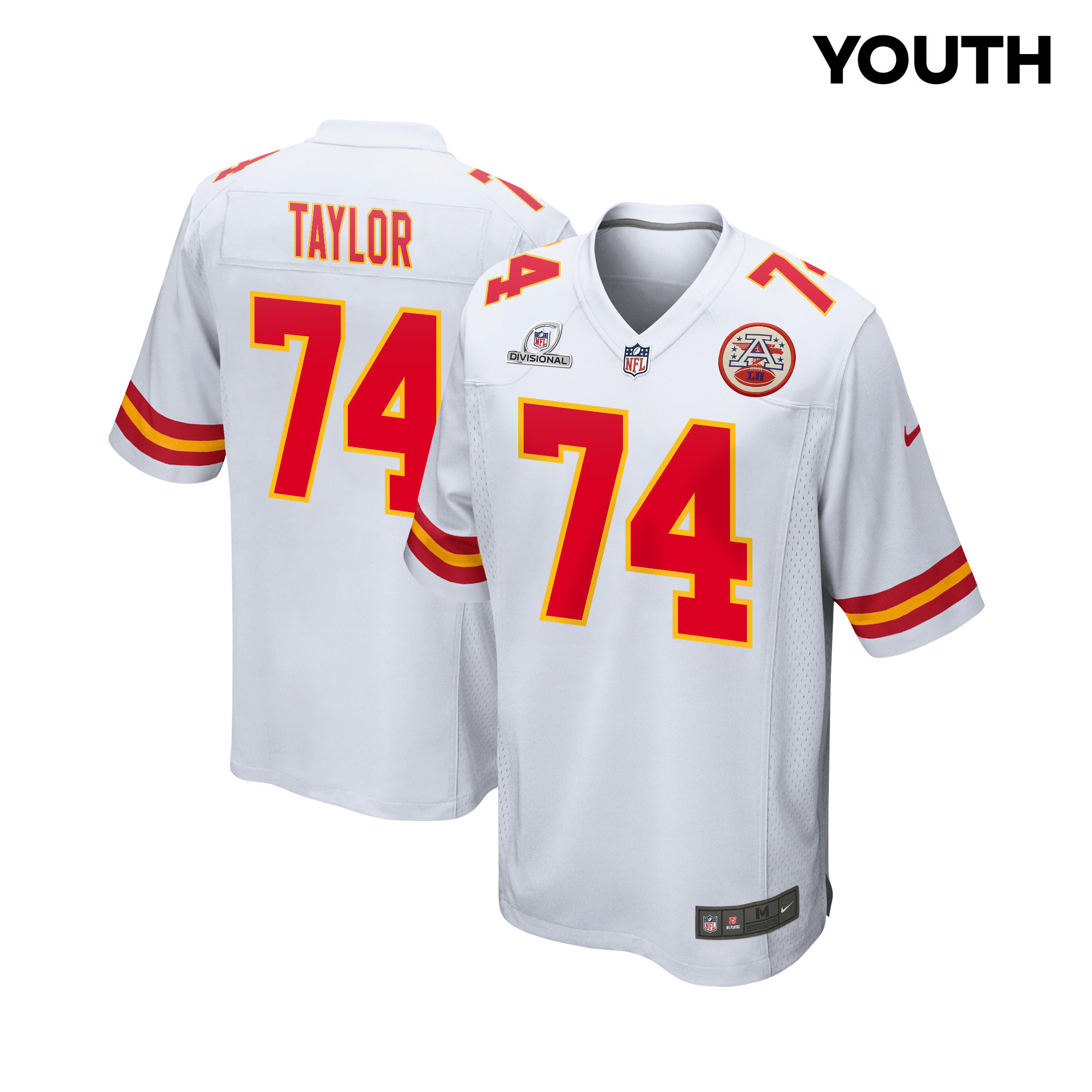 Jawaan Taylor 74 Kansas City Chiefs Super Bowl LVIII Patch Game YOUTH Jersey - White JS6322 nicesnker