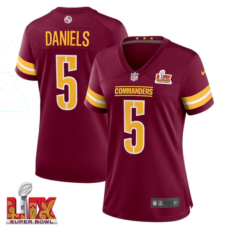 Jayden Daniels #5 Washington Commanders Super Bowl LIX Women's Jersey - Burgundy JS9100 nicesnker