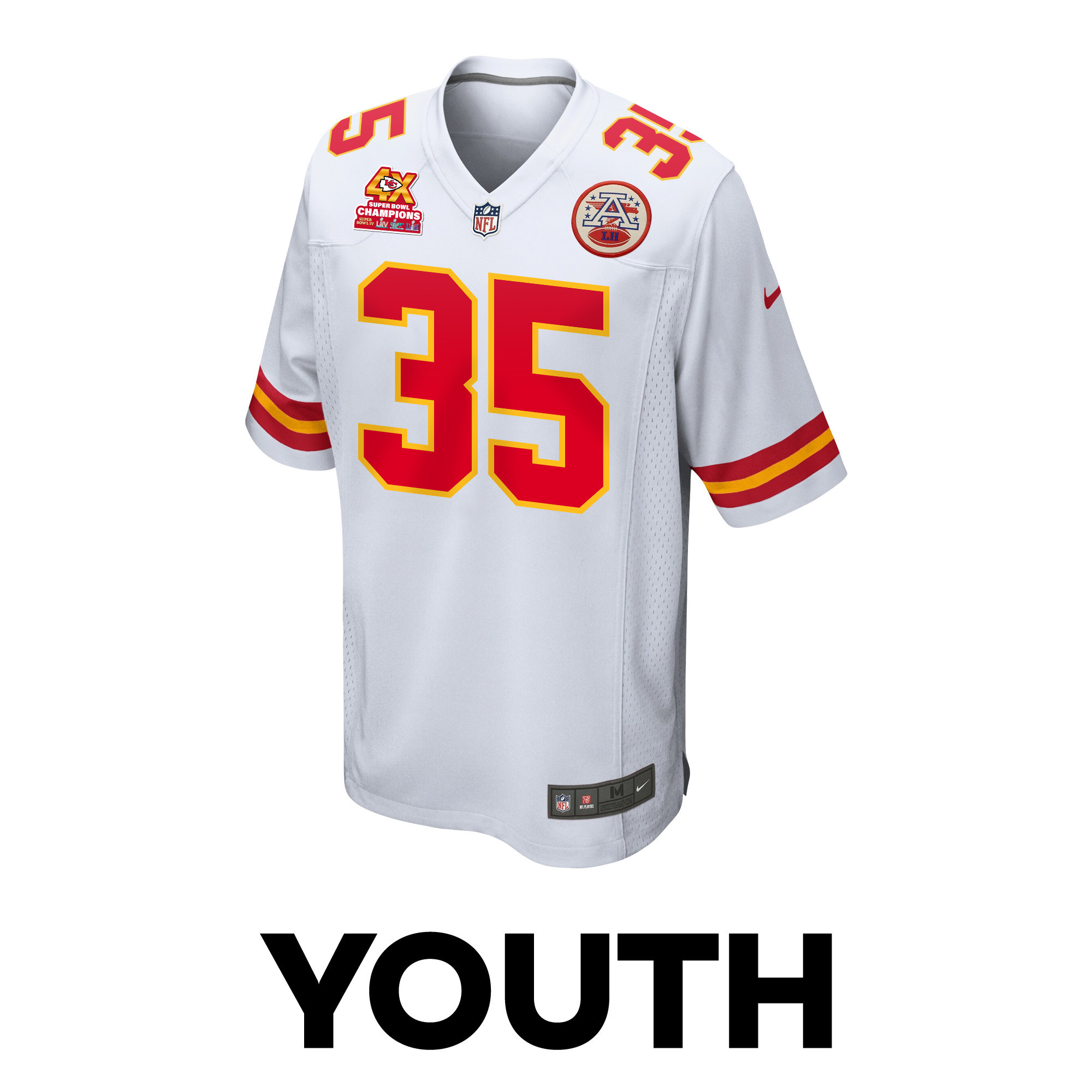 Alternative view of Jaylen Watson 35 Kansas City Chiefs Super Bowl LVIII Champions 4X Game YOUTH Jersey - White JS4602 nicesnker