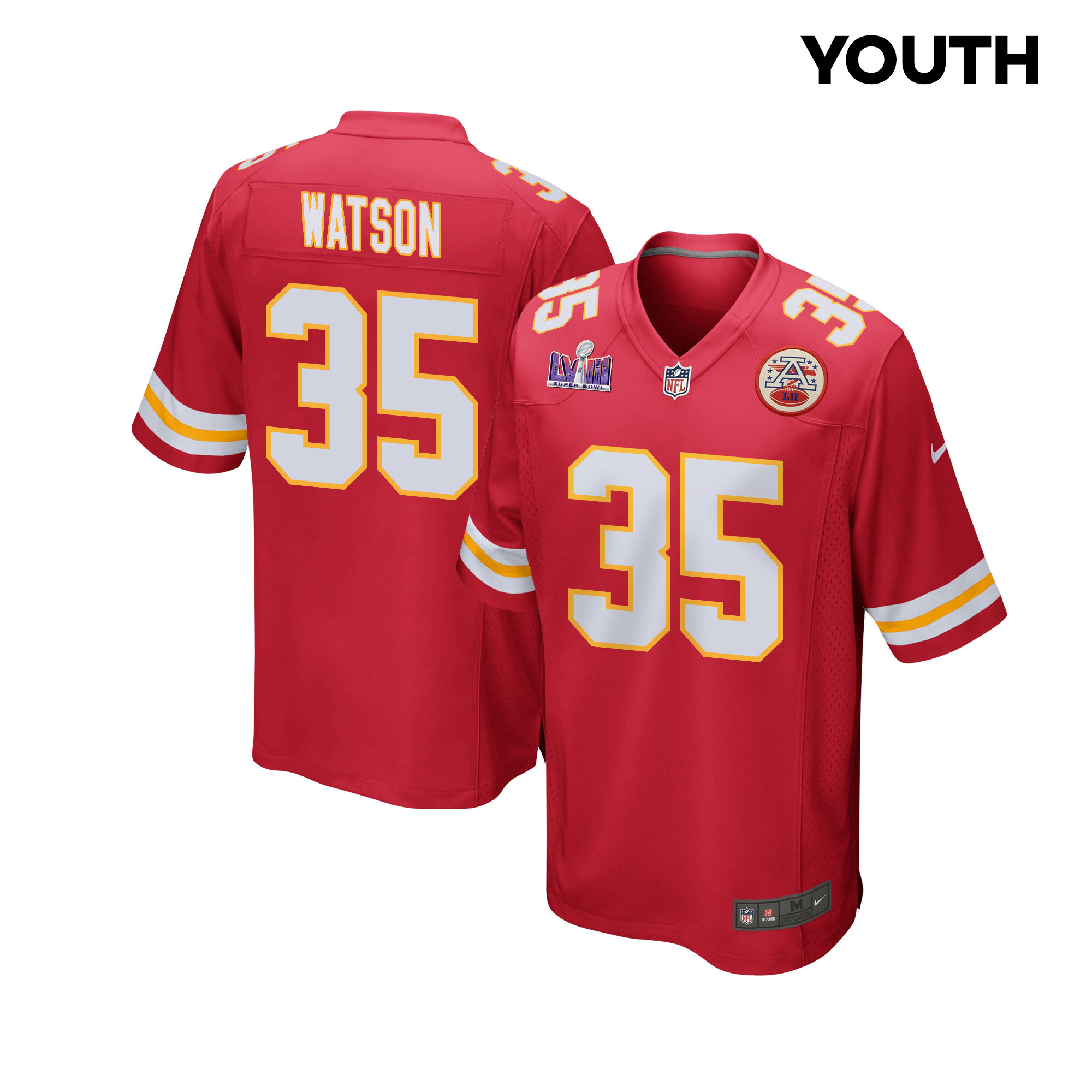 Jaylen Watson 35 Kansas City Chiefs Super Bowl LVIII Patch Game YOUTH Jersey - Red JS9224 nicesnker