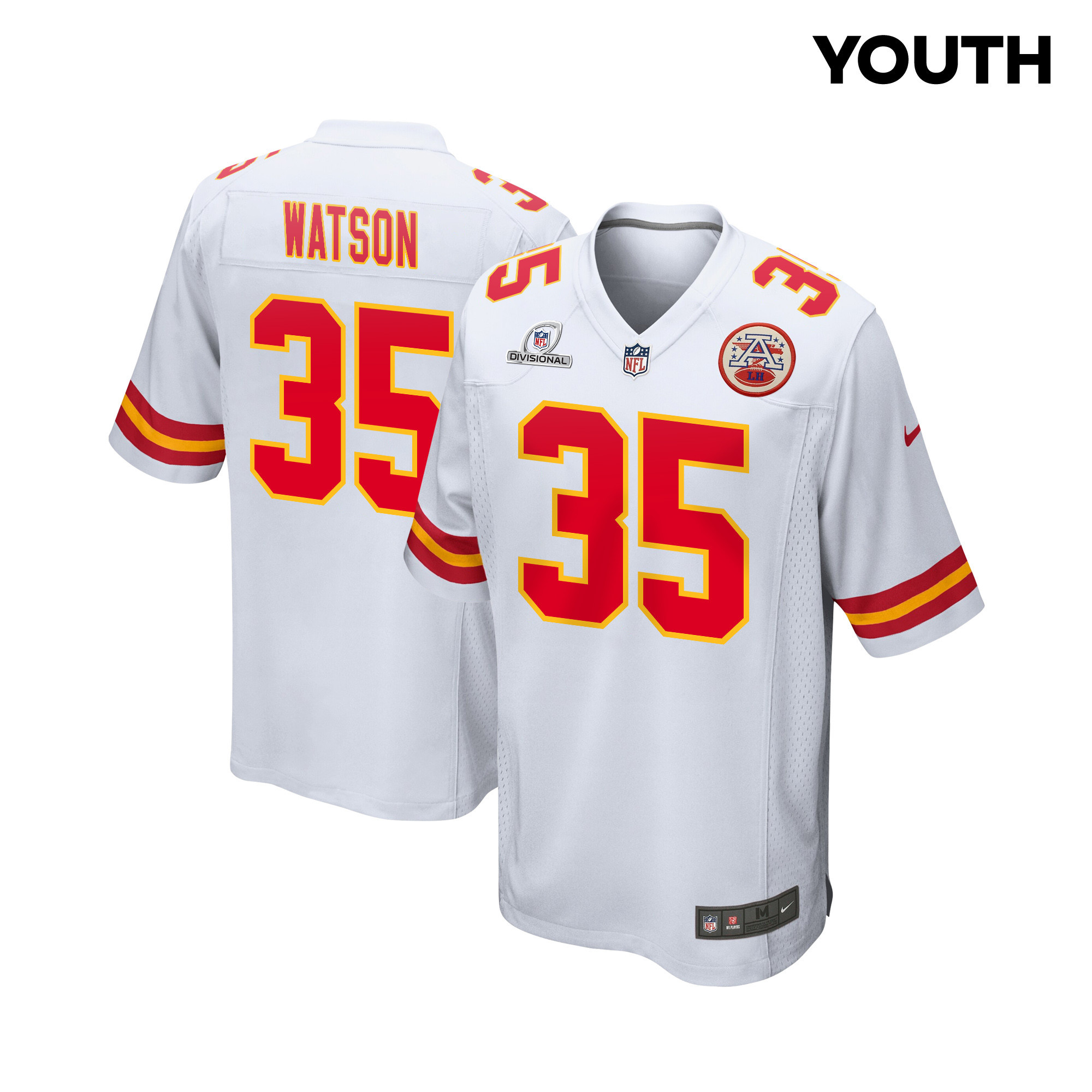 Jaylen Watson 35 Kansas City Chiefs Super Bowl LVIII Patch Game YOUTH Jersey - White JS6428 nicesnker