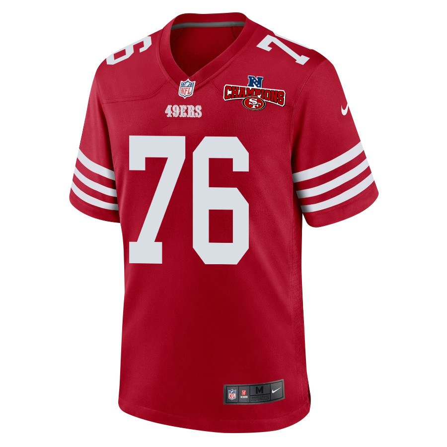 Alternative view of Jaylon Moore 76 San Francisco 49ers NFC Champions Patch Game Men Jersey - Scarlet JS3380 nicesnker