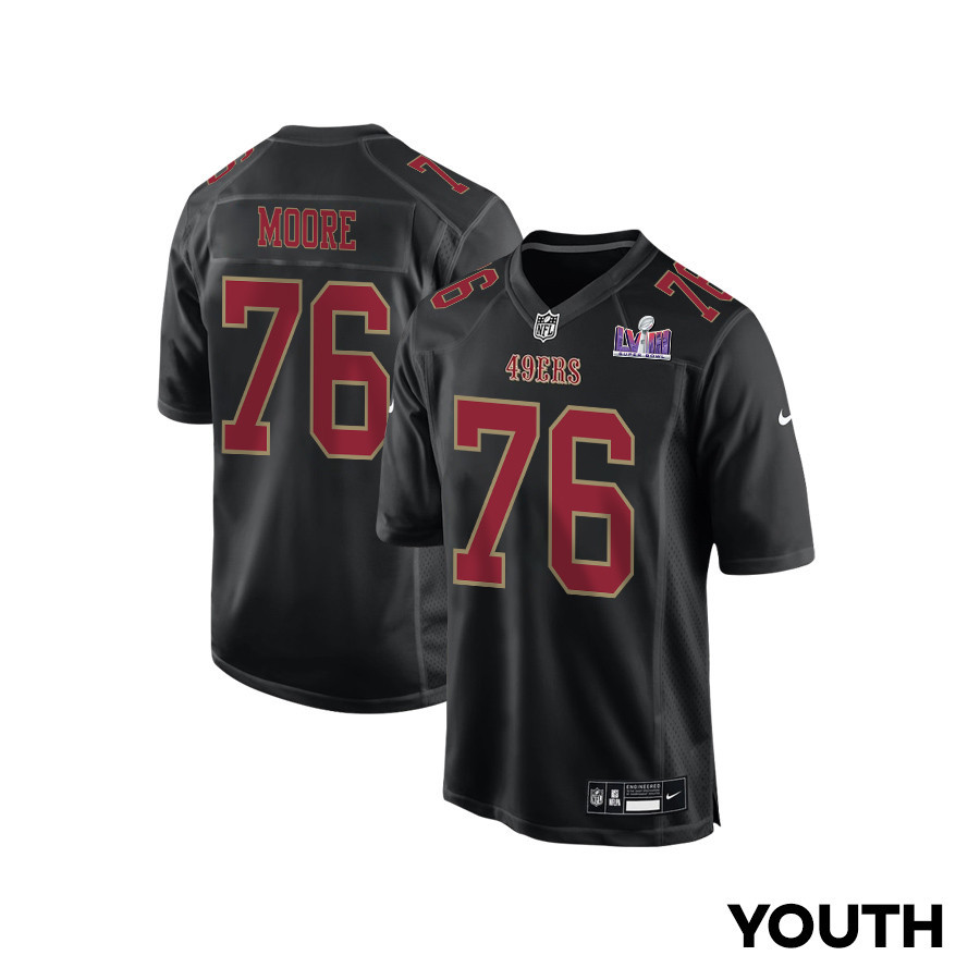 Jaylon Moore 76 San Francisco 49ers Super Bowl LVIII Patch Fashion Game YOUTH Jersey - Carbon Black JS7130 nicesnker