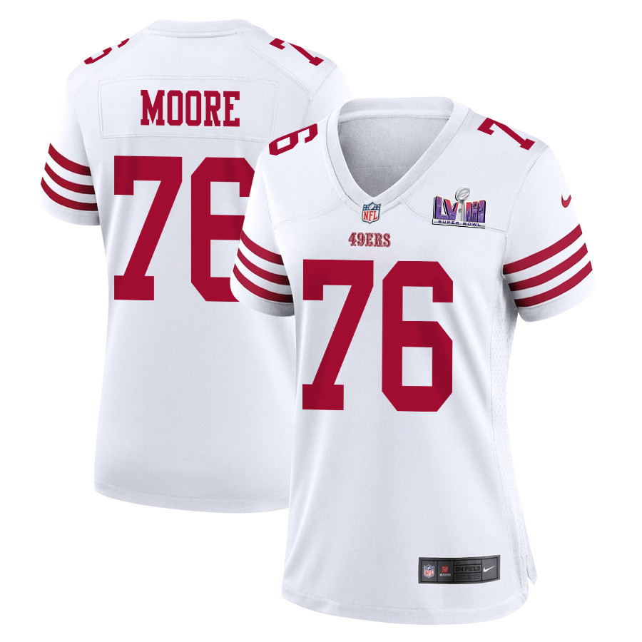 Jaylon Moore 76 San Francisco 49ers Super Bowl LVIII Patch Game Women Jersey - White JS5445 nicesnker