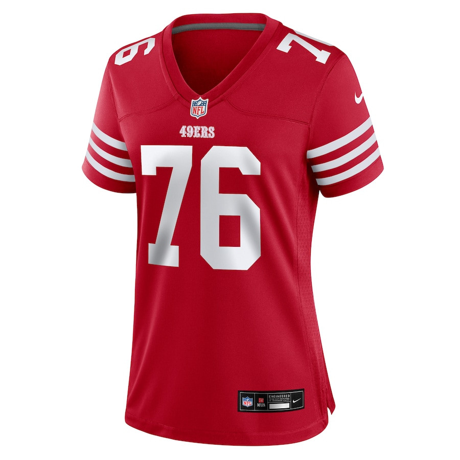 Alternative view of Jaylon Moore 76 San Francisco 49ers Women's Game Jersey - Scarlet JS3261 nicesnker