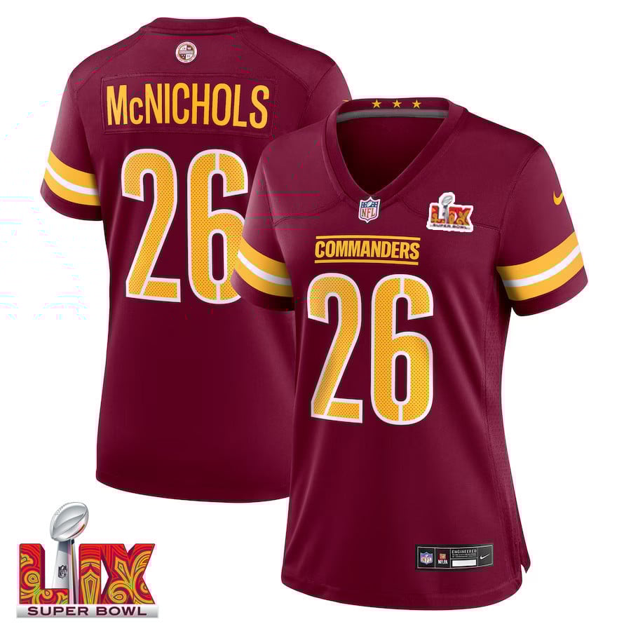 Jeremy McNichols #26 Washington Commanders Super Bowl LIX Women's Jersey - Burgundy JS7843 nicesnker