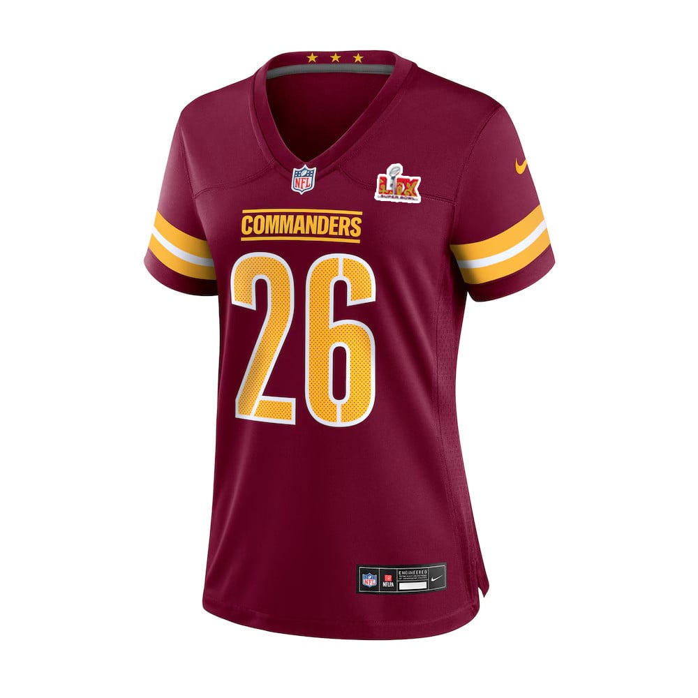 Alternative view of Jeremy McNichols #26 Washington Commanders Super Bowl LIX Women's Jersey - Burgundy JS7843 nicesnker