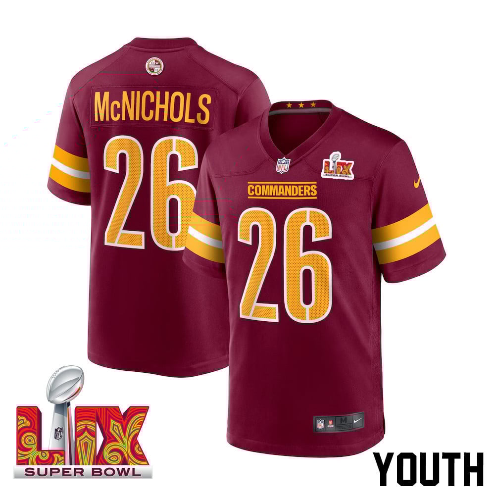 Jeremy McNichols #26 Washington Commanders Super Bowl LIX Youth Jersey - Burgundy JS1515 nicesnker
