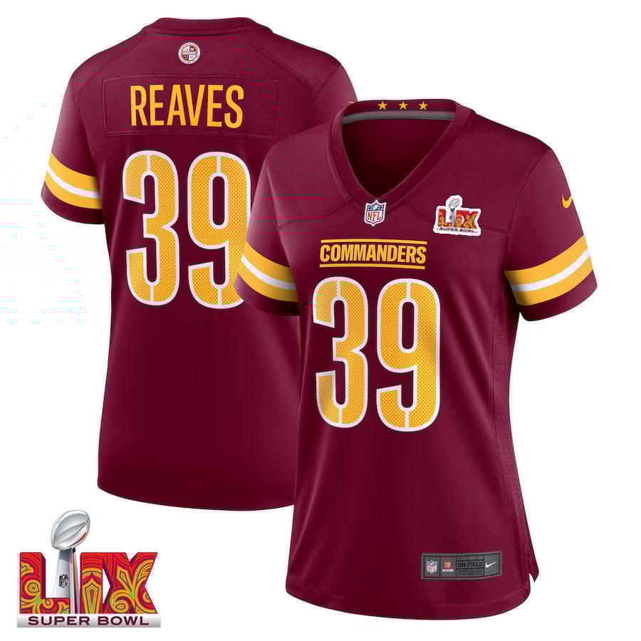 Jeremy Reaves #39 Washington Commanders Super Bowl LIX Women's Jersey - Burgundy JS7106 nicesnker