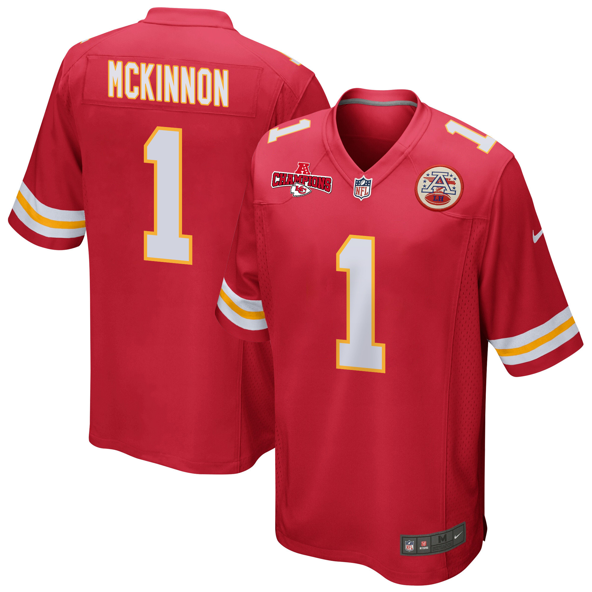 Jerick McKinnon 1 Kansas City Chiefs AFC Champions Patch Game Men Jersey - Red JS2619 nicesnker