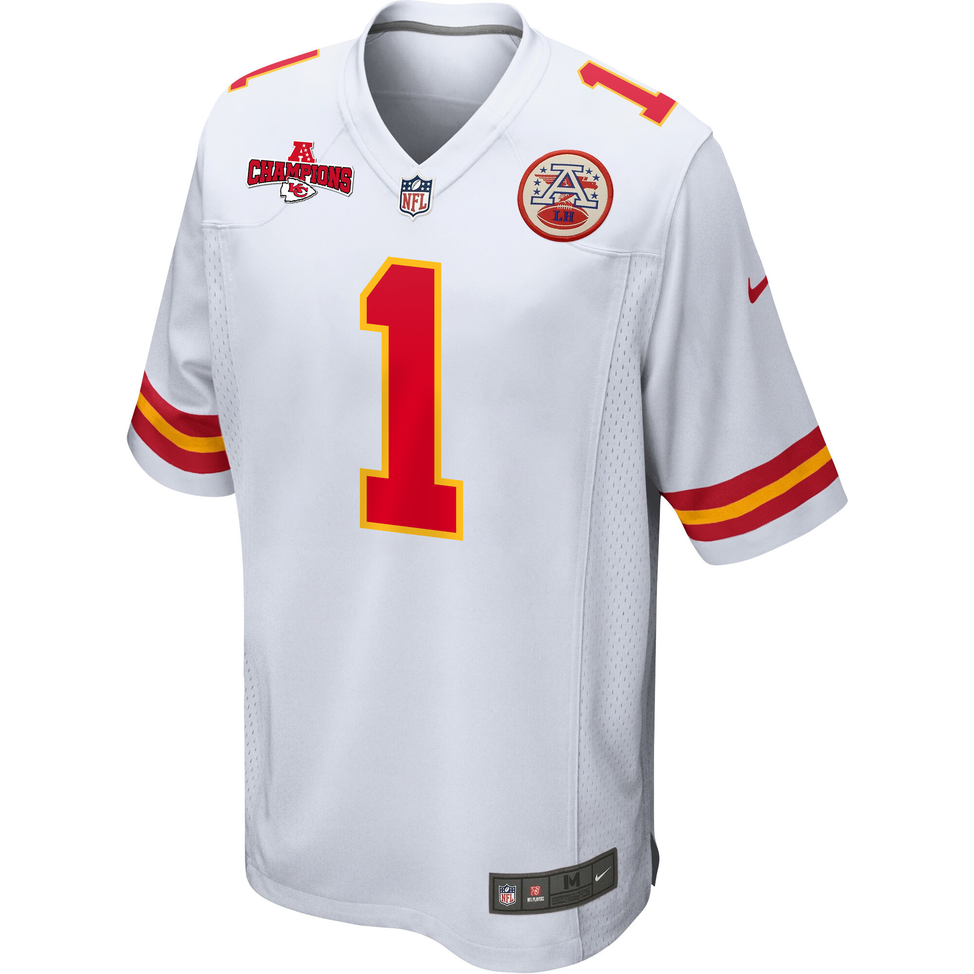 Alternative view of Jerick McKinnon 1 Kansas City Chiefs AFC Champions Patch Game Men Jersey - White JS4308 nicesnker
