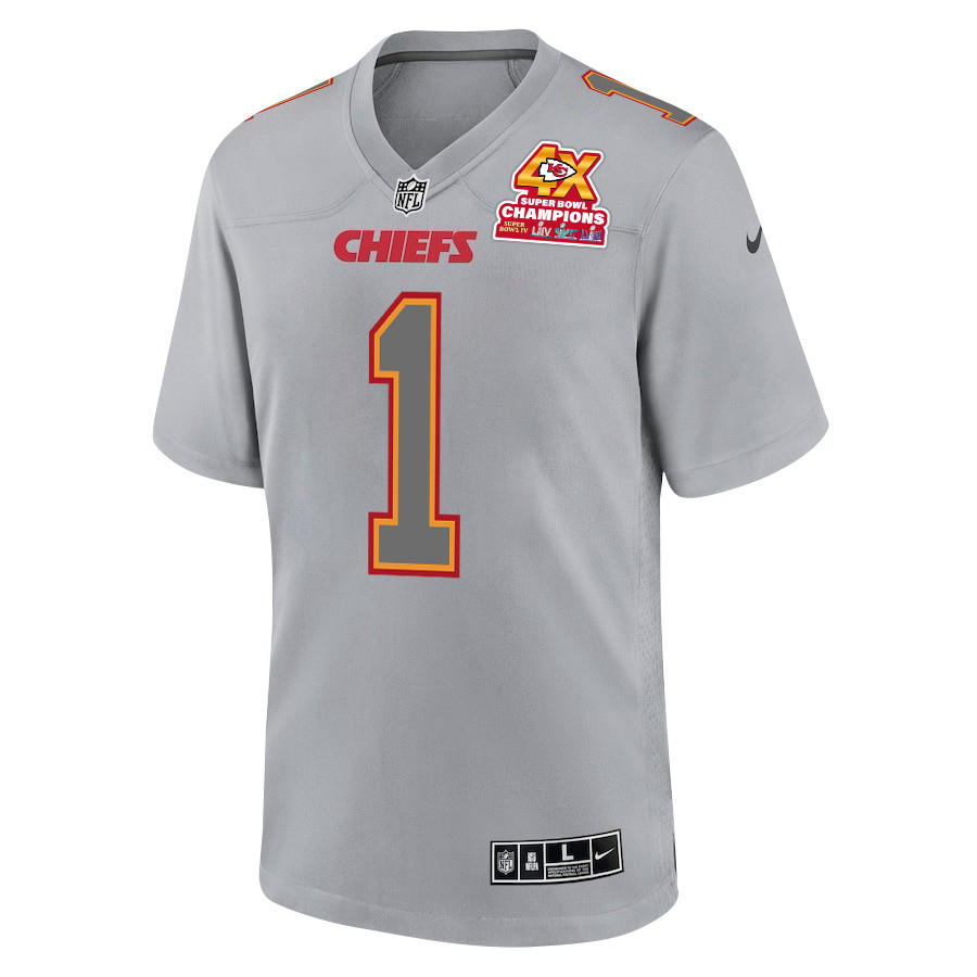 Alternative view of Jerick McKinnon 1 Kansas City Chiefs Super Bowl LVIII Champions 4X Atmosphere Fashion Game Men Jersey - Gray JS1269 nicesnker