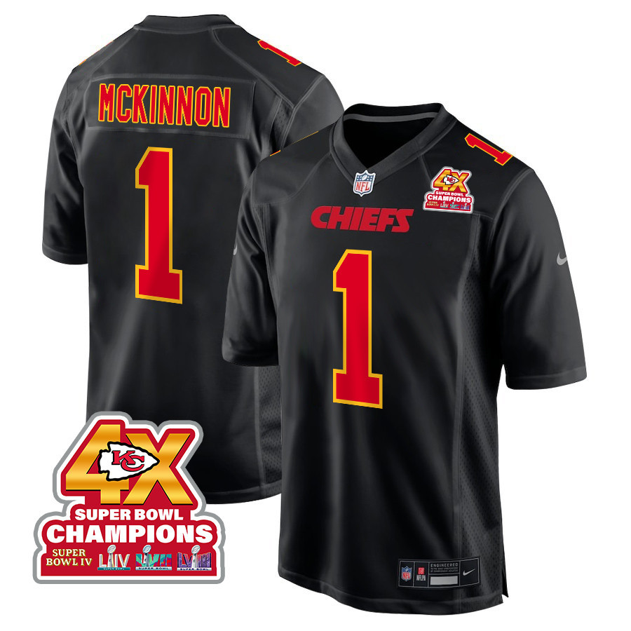 Jerick McKinnon 1 Kansas City Chiefs Super Bowl LVIII Champions 4X Fashion Game Men Jersey - Carbon Black JS6533 nicesnker