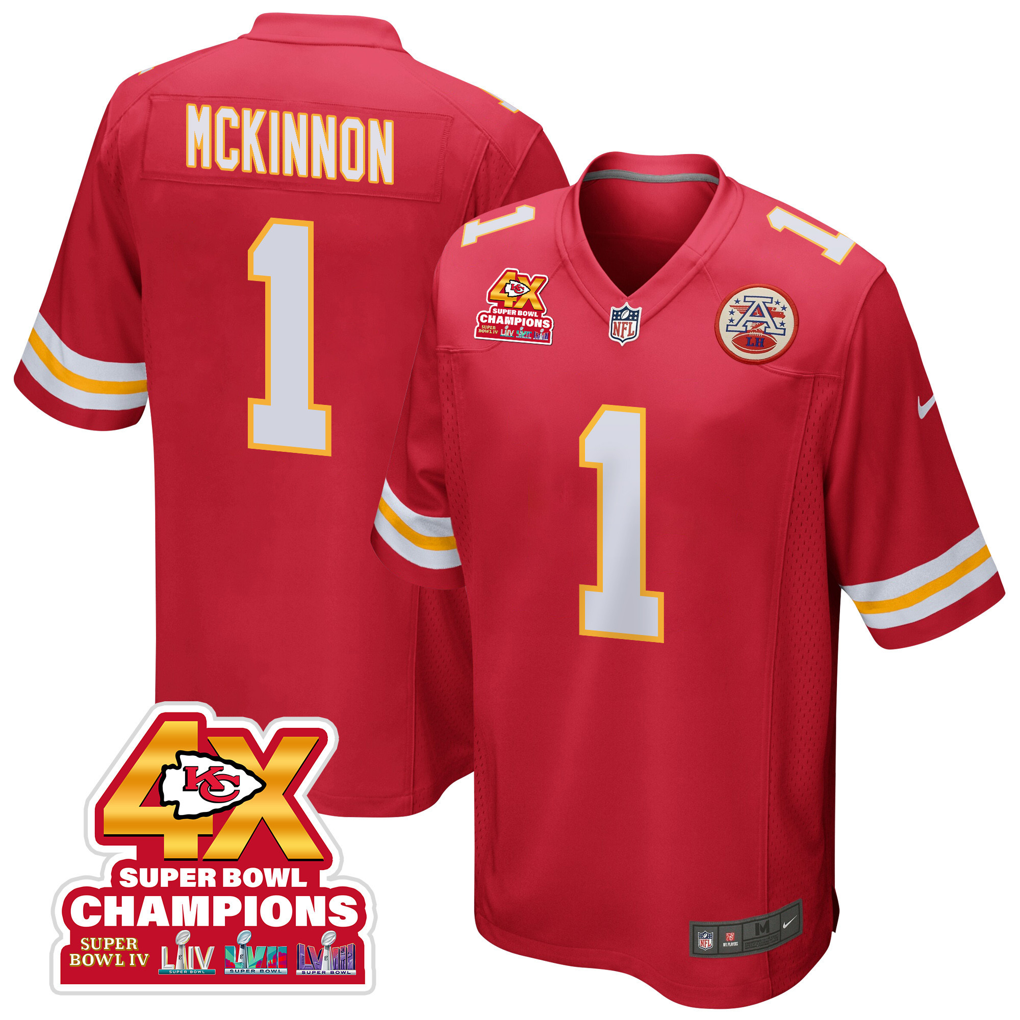Jerick McKinnon 1 Kansas City Chiefs Super Bowl LVIII Champions 4X Game Men Jersey - Red JS8722 nicesnker