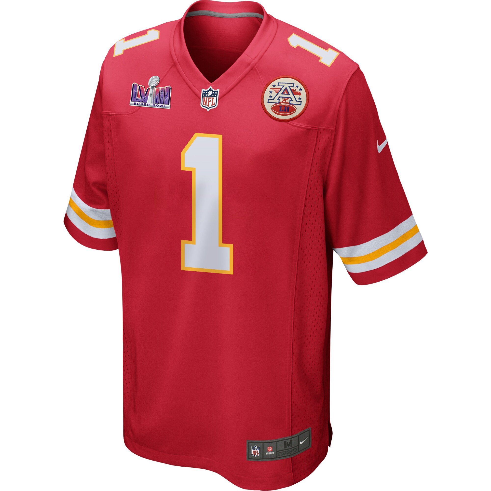Alternative view of Jerick McKinnon 1 Kansas City Chiefs Super Bowl LVIII Patch Game Men Jersey - Red JS8627 nicesnker