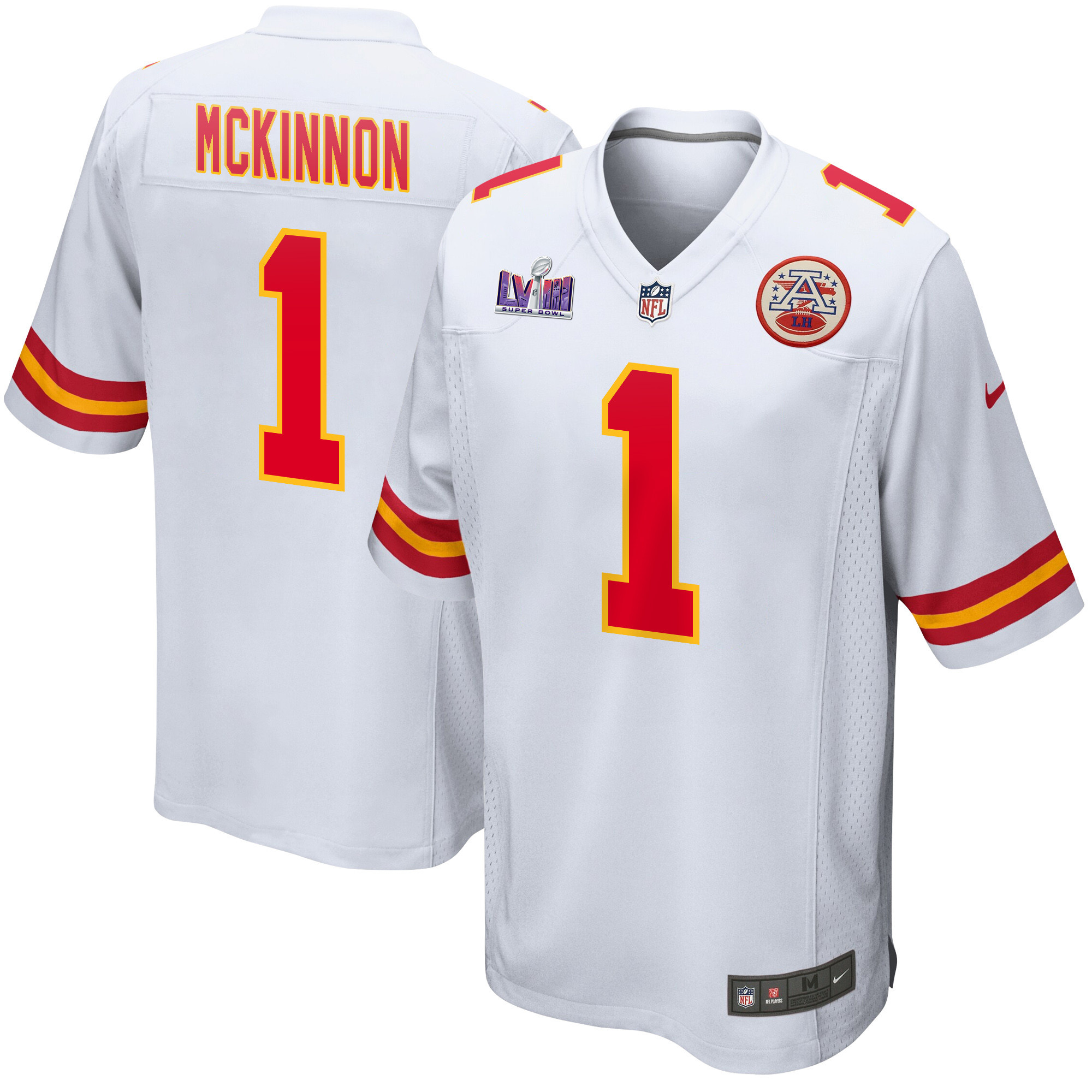 Jerick McKinnon 1 Kansas City Chiefs Super Bowl LVIII Patch Game Men Jersey - White JS7869 nicesnker