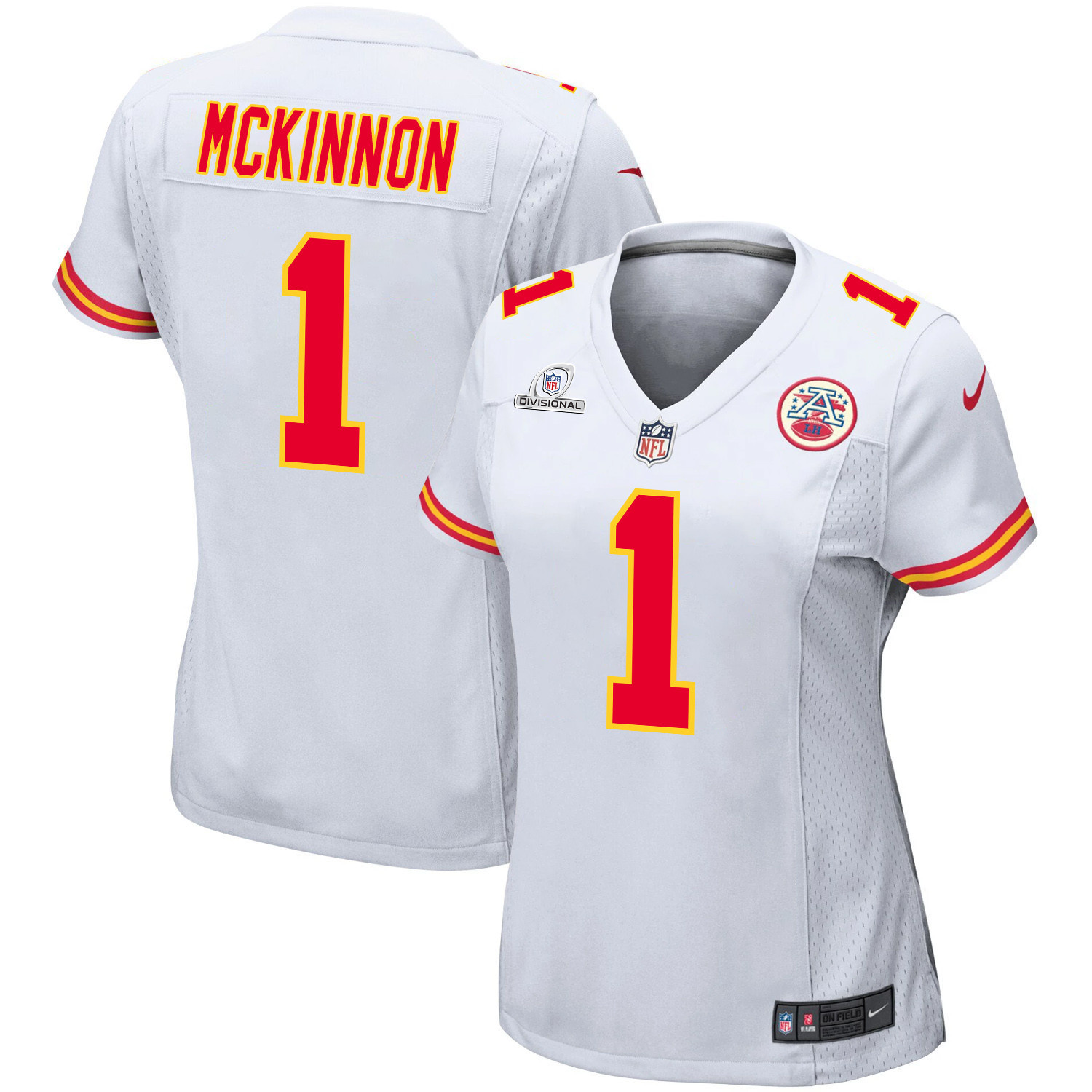 Jerick McKinnon 1 Kansas City Chiefs Super Bowl LVIII Patch Game Women Jersey - White JS2641 nicesnker