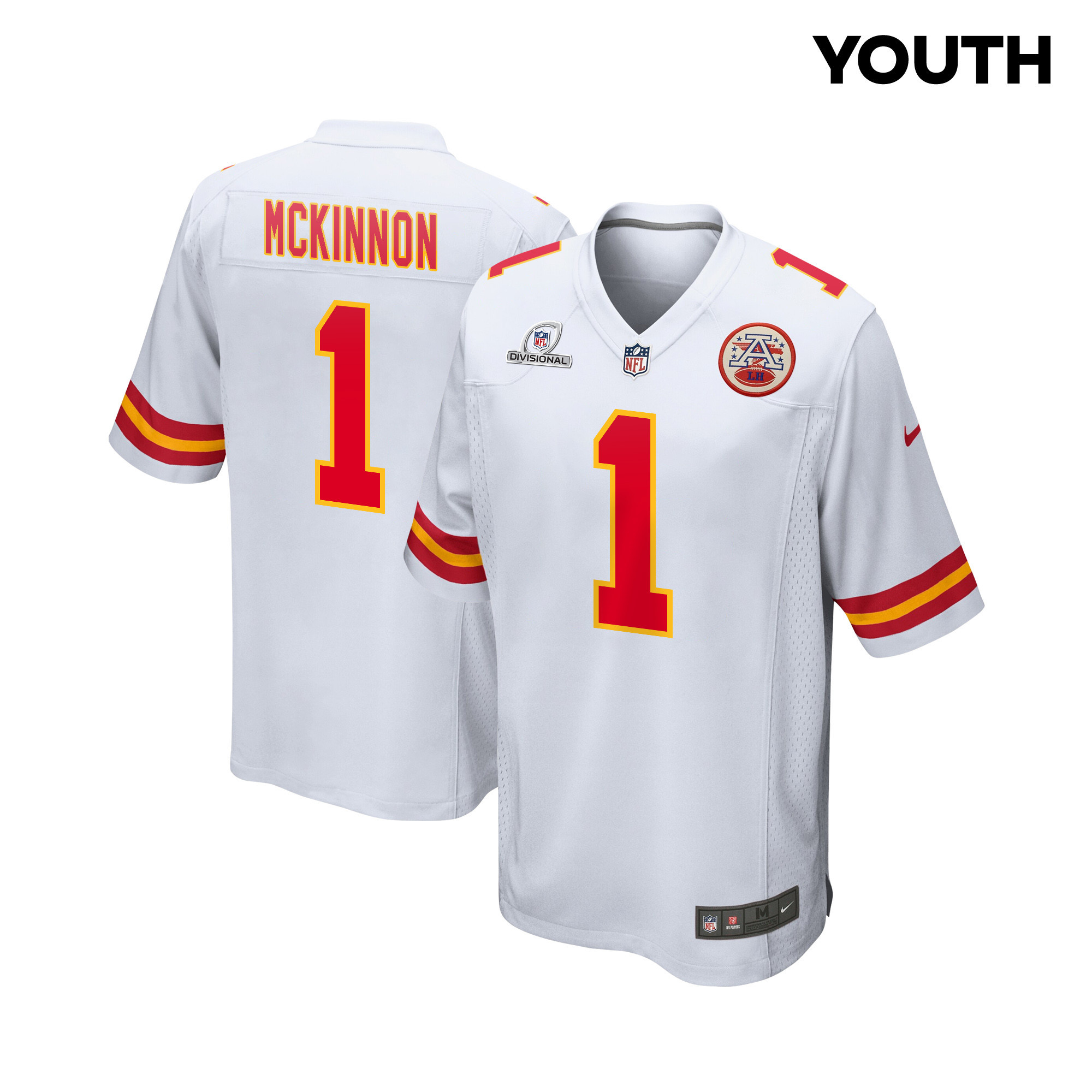 Jerick McKinnon 1 Kansas City Chiefs Super Bowl LVIII Patch Game YOUTH Jersey - White JS6104 nicesnker