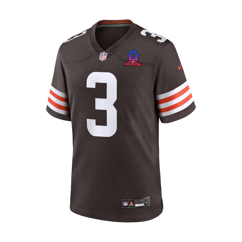 Alternative view of Jerry Jeudy 3 Cleveland Browns 2025 Pro Bowl Patch Game Men Jersey - Brown JS5946 nicesnker
