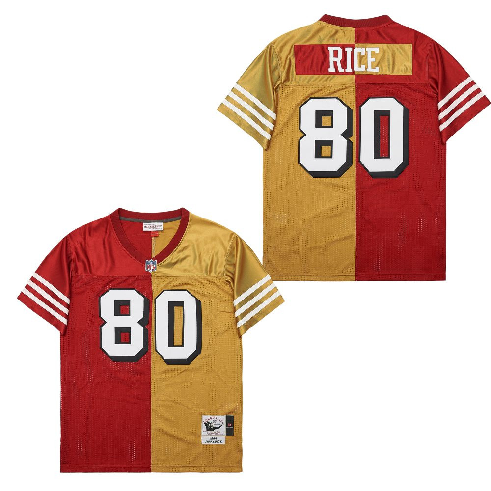 Alternative view of Jerry Rice 80 San Francisco 49ers Two-Toned Throwback Men Jersey - Yellow/Red JS3472 nicesnker