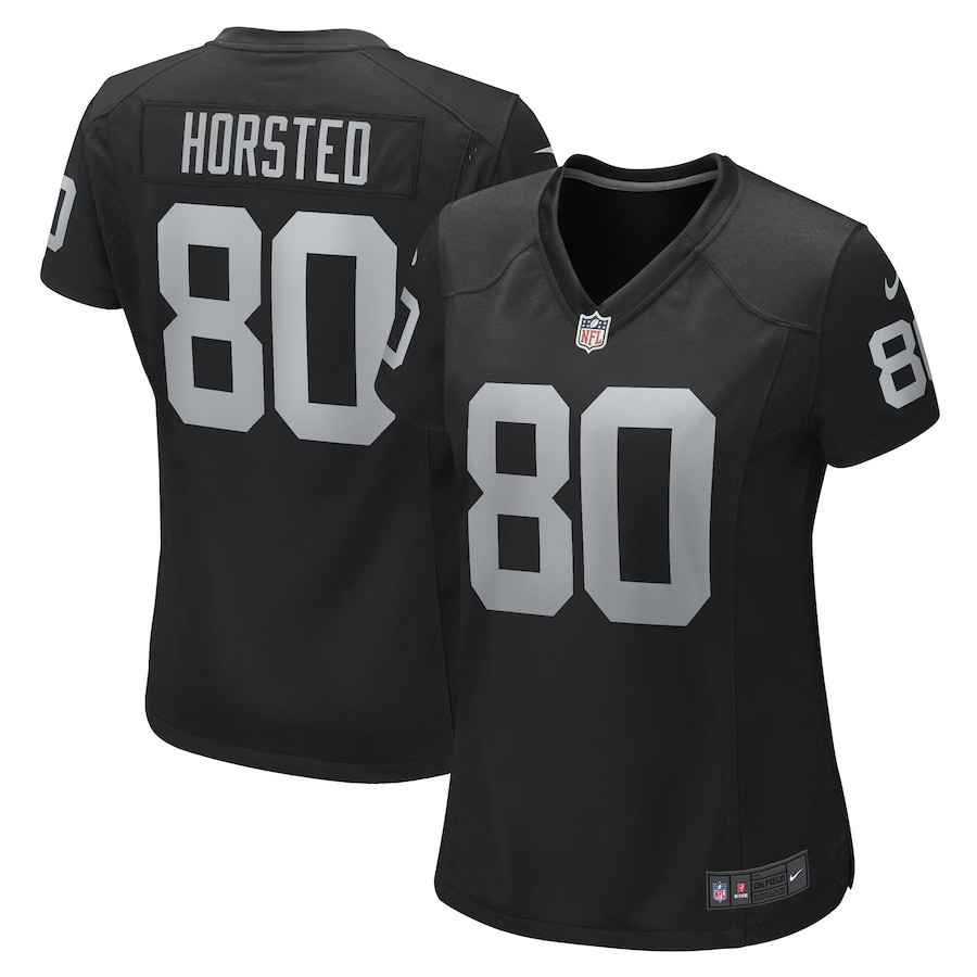 Jesper Horsted 80 Las Vegas Raiders Women's Team Game Jersey - Black JS8843 nicesnker
