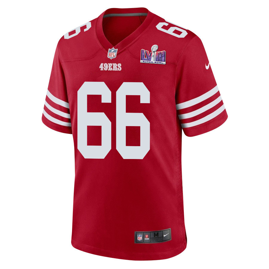 Alternative view of Jesse Davis 66 San Francisco 49ers Super Bowl LVIII Patch Game Men Jersey - Scarlet JS4458 nicesnker