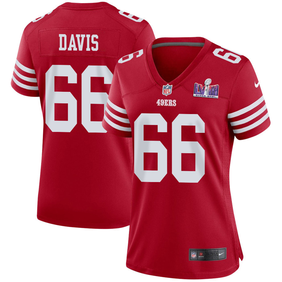Jesse Davis 66 San Francisco 49ers Super Bowl LVIII Patch Game Women Jersey - Scarlet JS8352 nicesnker