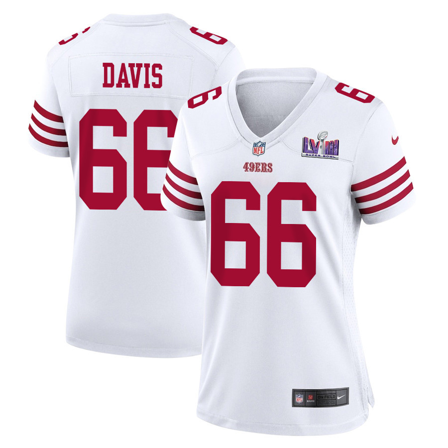Jesse Davis 66 San Francisco 49ers Super Bowl LVIII Patch Game Women Jersey - White JS6898 nicesnker