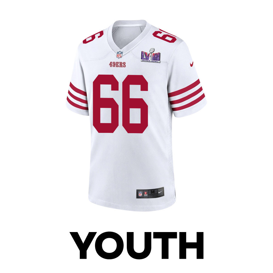 Alternative view of Jesse Davis 66 San Francisco 49ers Super Bowl LVIII Patch Game YOUTH Jersey - White JS5118 nicesnker