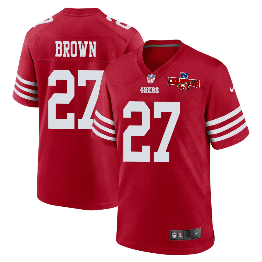 Ji'Ayir Brown 27 San Francisco 49ers NFC Champions Patch Game Men Jersey - Scarlet JS5719 nicesnker