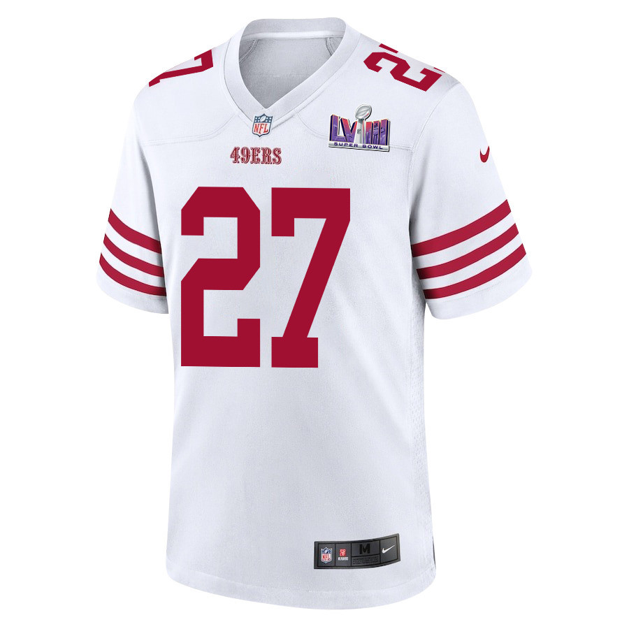 Alternative view of Ji'Ayir Brown 27 San Francisco 49ers Super Bowl LVIII Patch Game Men Jersey - White JS4365 nicesnker