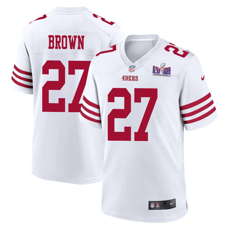 Ji'Ayir Brown 27 San Francisco 49ers Super Bowl LVIII Patch Game Men Jersey - White JS4365 nicesnker