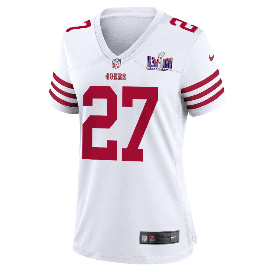 Alternative view of Ji'Ayir Brown 27 San Francisco 49ers Super Bowl LVIII Patch Game Women Jersey - White JS7148 nicesnker