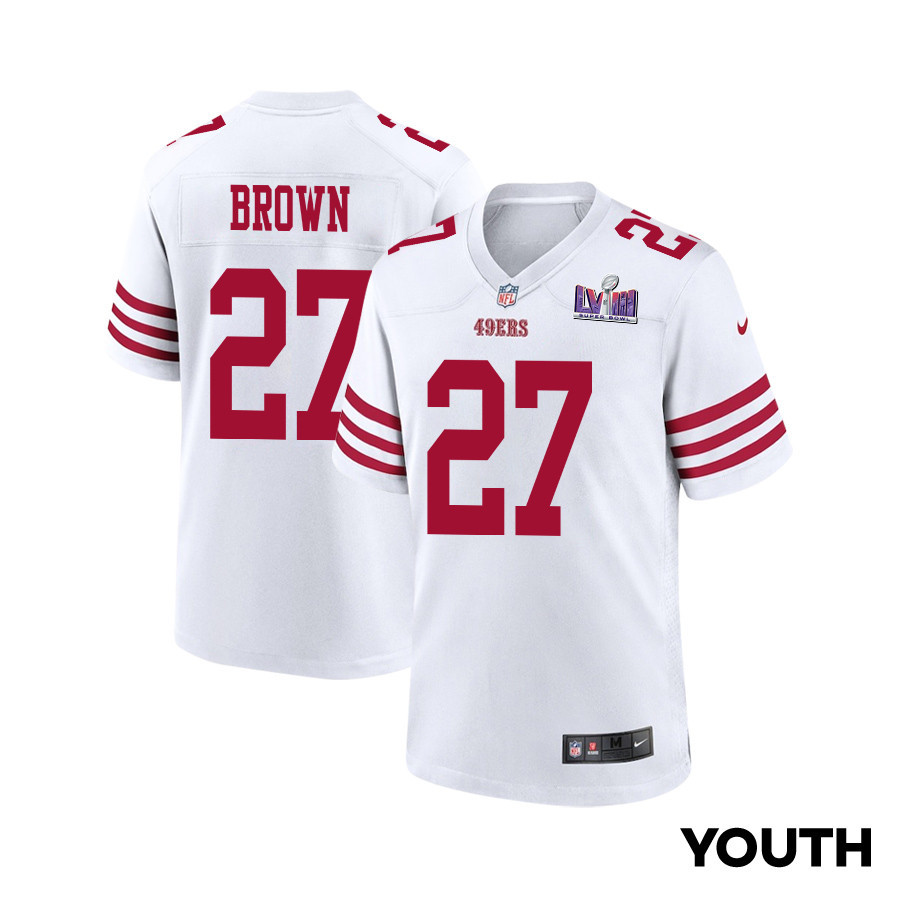 Ji'Ayir Brown 27 San Francisco 49ers Super Bowl LVIII Patch Game YOUTH Jersey - White JS4195 nicesnker