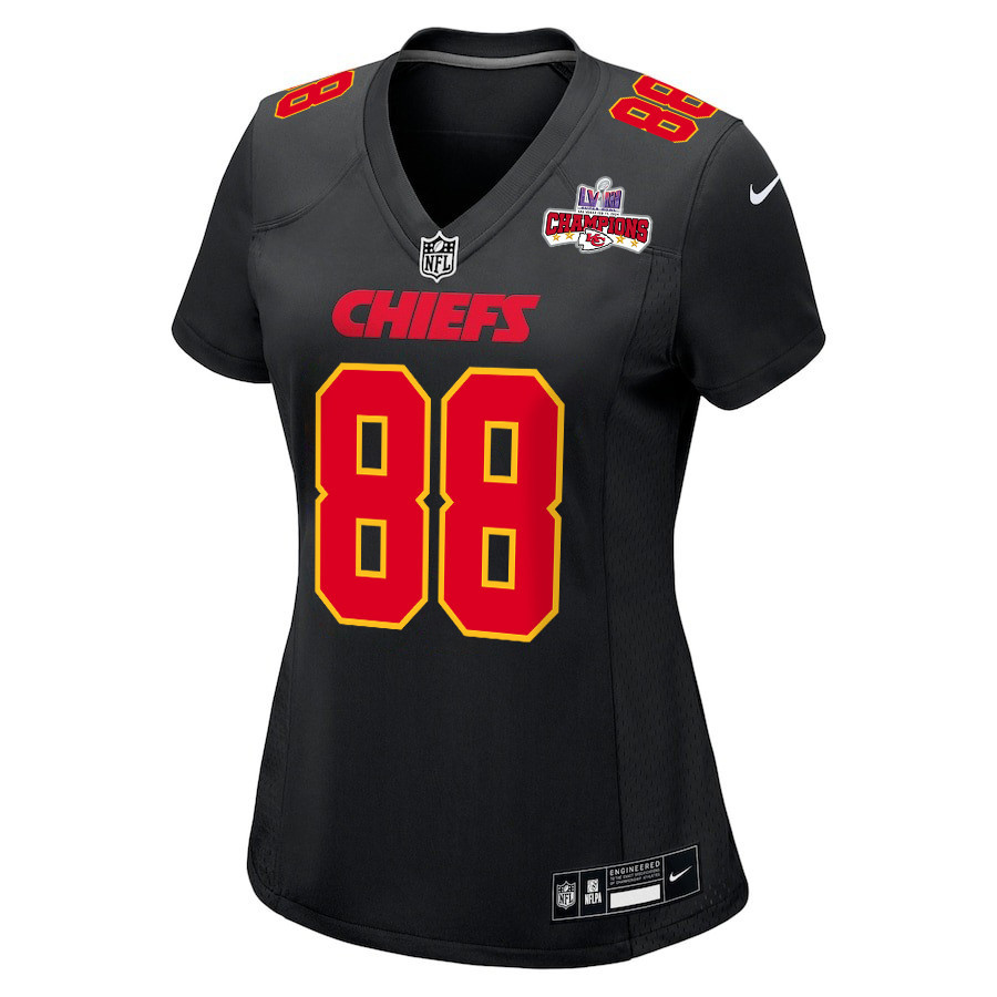 Alternative view of Jody Fortson 88 Kansas City Chiefs Super Bowl LVIII Champions 4 Stars Patch Fashion Game Women Jersey - Carbon Black JS1786 nicesnker