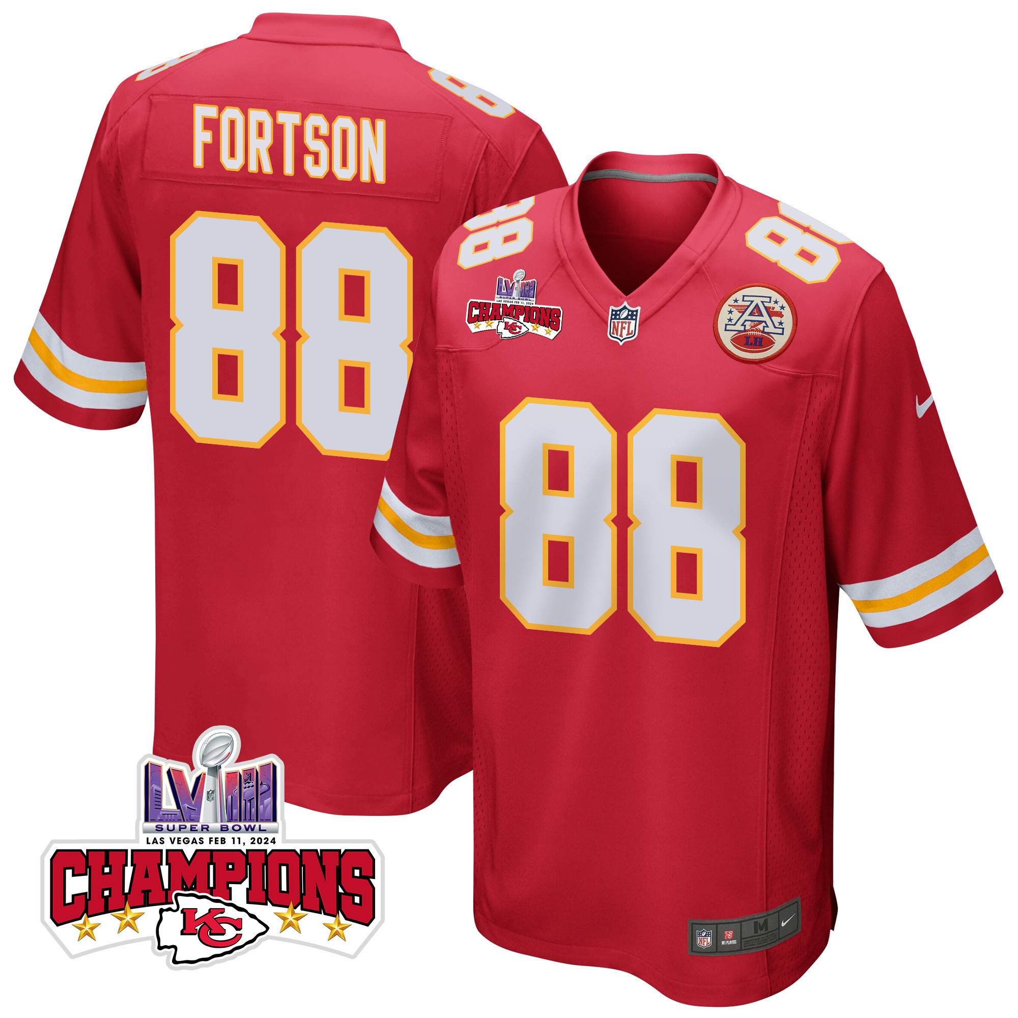 Jody Fortson 88 Kansas City Chiefs Super Bowl LVIII Champions 4 Stars Patch Game Men Jersey - Red JS9373 nicesnker