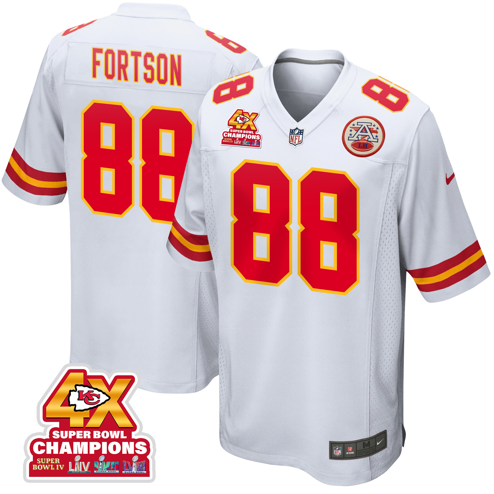 Jody Fortson 88 Kansas City Chiefs Super Bowl LVIII Champions 4X Game Men Jersey - White JS2054 nicesnker